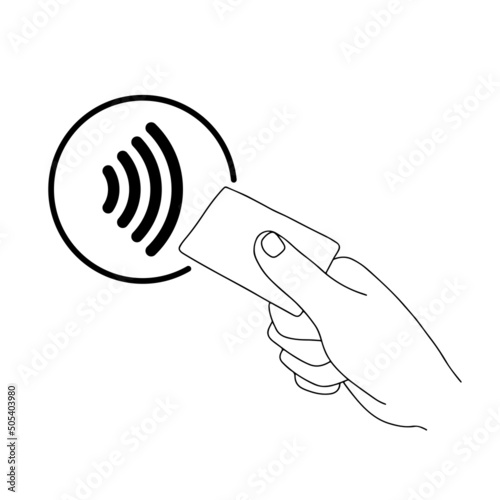 NFC logo contactless wireless payment method through POS terminal icon isolated on white background. NFC technology contact less pay by mobile phone or credit card. Vector EPS10