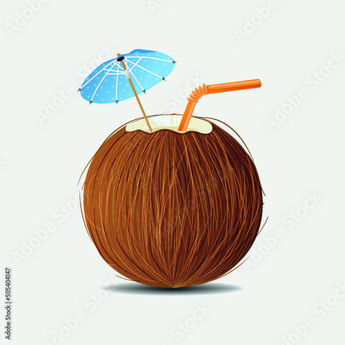 Vector isolated coconut cocktail. Sweet fruit drink. Colored flat illustration.