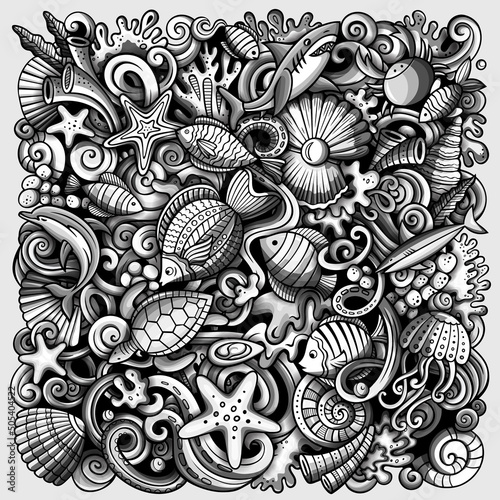Cartoon vector doodles Underwater world illustration