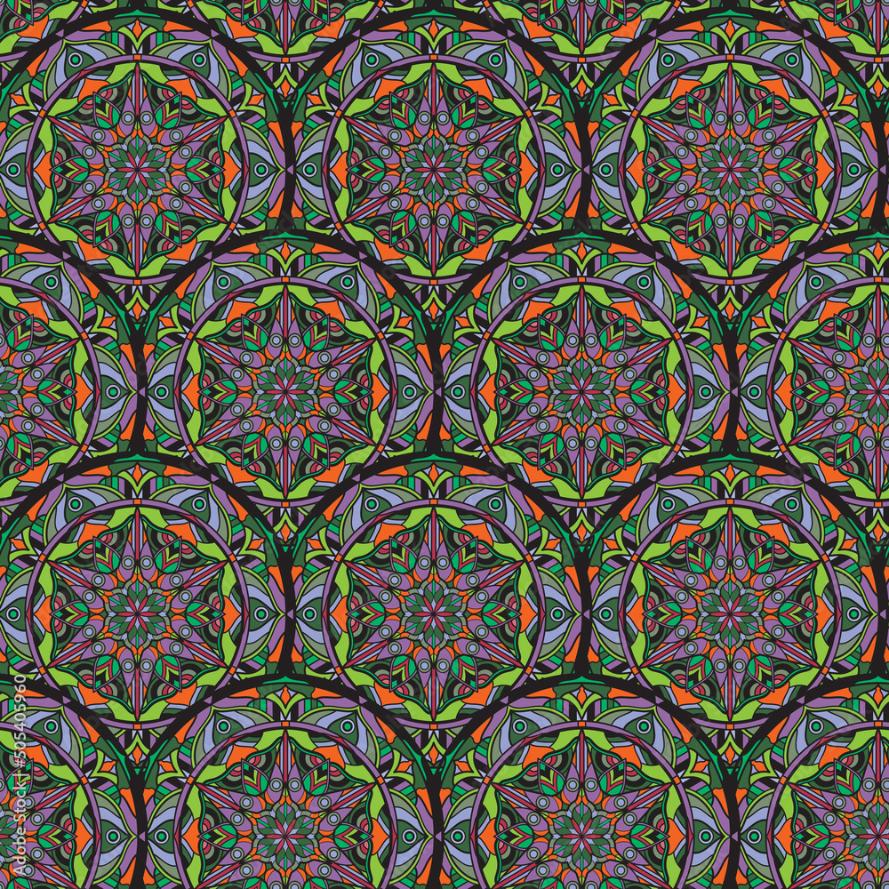 Seamless repeating oriental pattern. Mandala illustration.