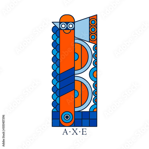 Northern fantasy battle emblem. Viking axe and shield and chain mail