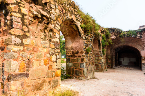 Purana Qila (old fort) is one of the oldest forts in Delhi, India. Built by the second Mughal Emperor Humayun and Surid Sultan Sher Shah Suri in New Delhi, India photo