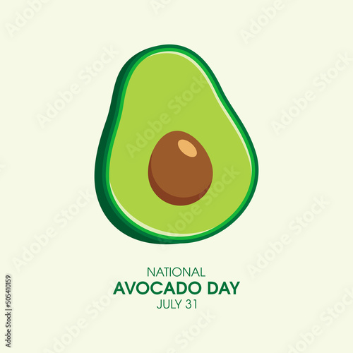 National Avocado Day vector. Halved avocado icon vector. Avocado icon isolated on a green background. Avocado Day Poster, July 31. Important day