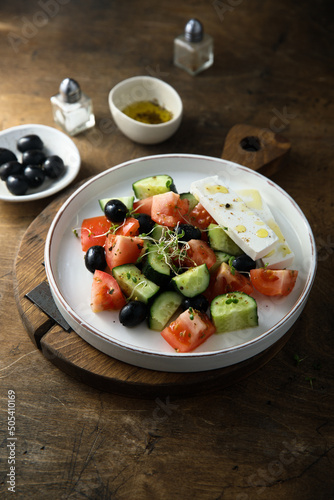 Traditional homemade Greek salad with Feta cheese photo