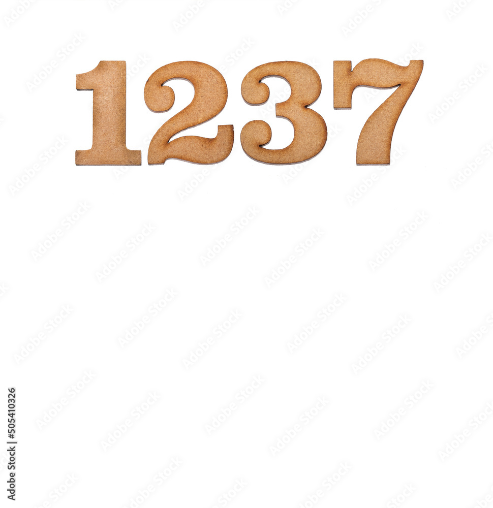 Number 1237 - Piece of wood isolated on white background Number 1237 - Piece of wood isolated on white background