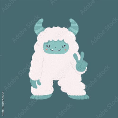 Cute monster yeti vector illustration. Vector illustration of a cute monster. Cute little illustration of yeti for kids, baby book, fairy tales, baby shower invitation, textile t-shirt, sticker.