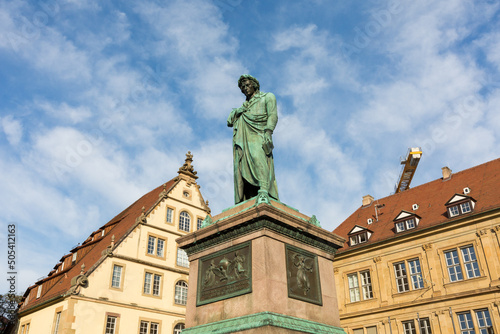 View on the Schiller memorial (Schillerdenkmal) in the city center of Stuttgart.