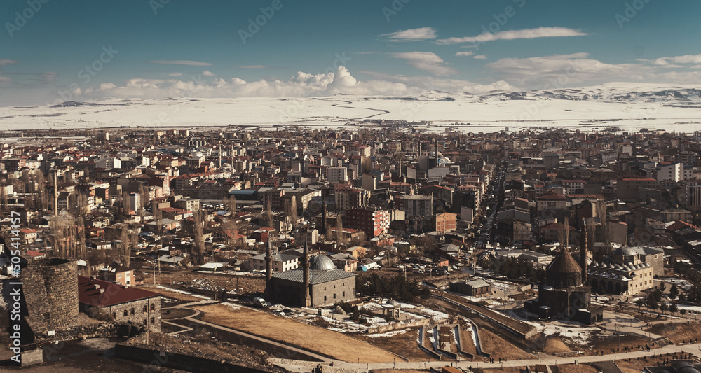 Kars city view in winter from the Kars Fortress