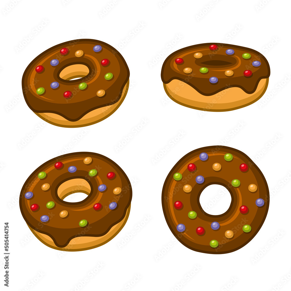 Donuts with Chocolate Topping Icon Set on White Background. Vector