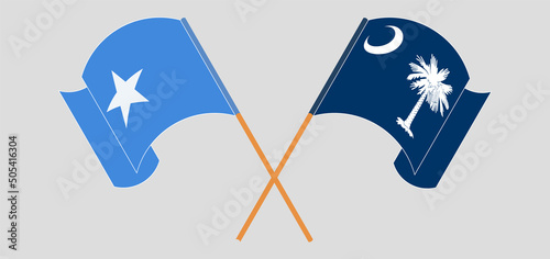 Crossed and waving flags of Somalia and The State of South Carolina