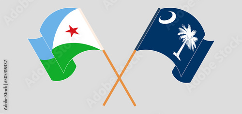 Crossed and waving flags of Djibouti and The State of South Carolina