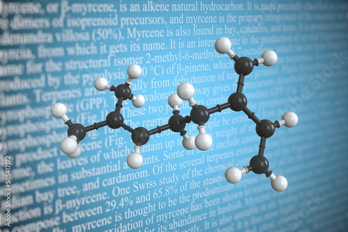 Myrcene scientific molecular model, 3D rendering photo