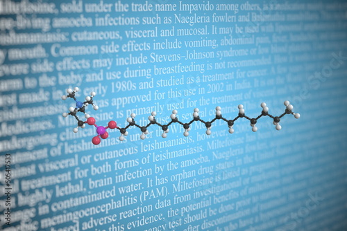 Molecular model of miltefosine, 3D rendering photo