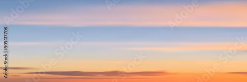 Panoramic sunset sky, natural background, vector illustration, gradient mesh.