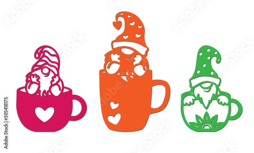 Three gnomes sitting in a cup. File for cutting and sublimation