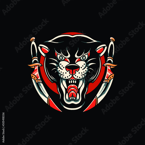 panther and blades tattoo vector design