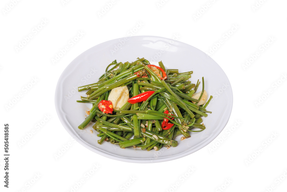 Stir-fried morning glory with garlic, a nutritious but very cheap and popular dish in Vietnam