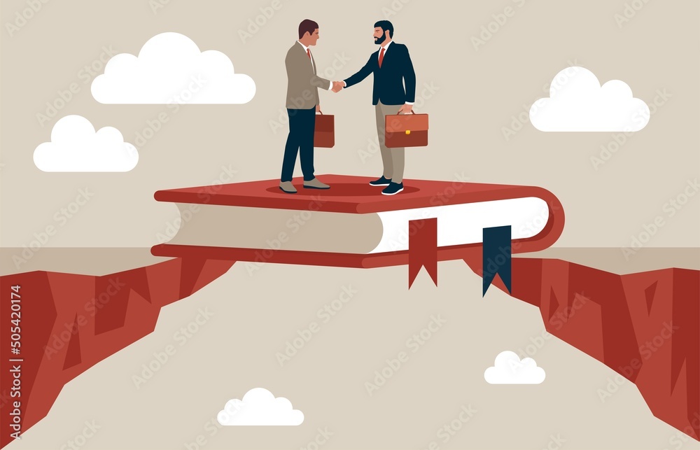 Φωτογραφία Vector of a book bridging the gap between a businessman and a businesswoman