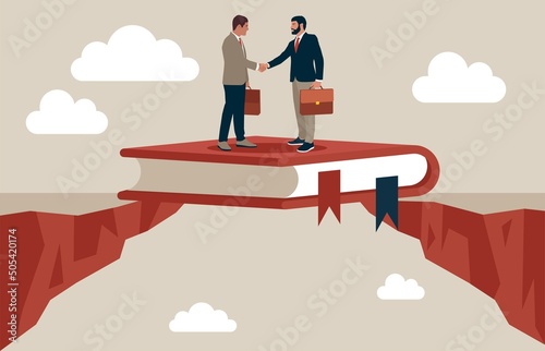 Vector of a book bridging the gap between a businessman and a businesswoman