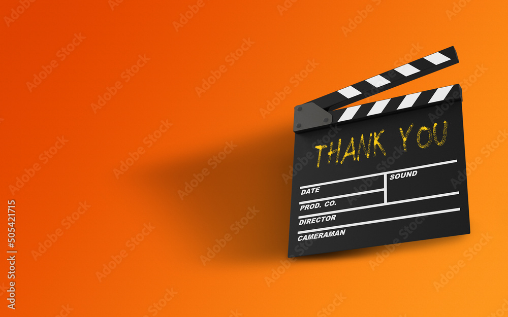 Thank You Message Written On A Clapperboard Against Orange