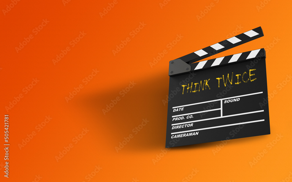Naklejka premium Think Twice Message Written On A Clapperboard Against Orange