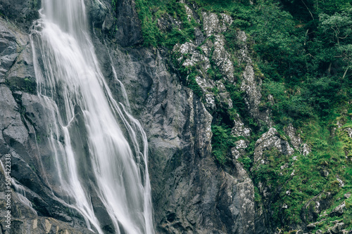 Aber Falls or in Welsh Rhaeadr Fawr is waterfall located about two miles south of the village of Abergwyngregyn  Gwynedd  Wales