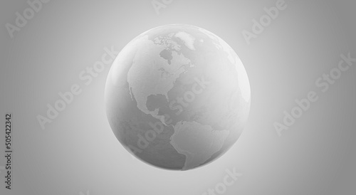 Clean white earth globe, rough detailed texture world map design with North America continent view 3D illustration