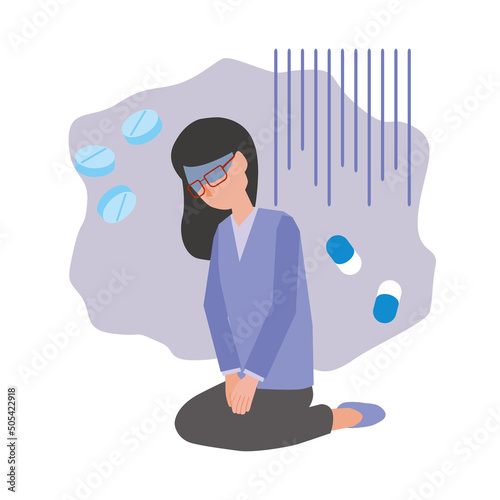 うつ病でふさぎ込む女性