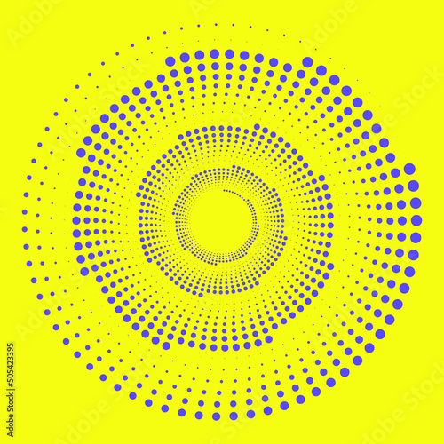 Vortex dotted shape. Modern geometric very peri art. Trendy design element for border frame, logo, tattoo, symbol, web, prints, posters, template, patterns and abstract backgrounds. Optical illusion.