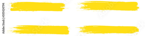 Yellow brush stroke set isolated on background. Collection of trendy brush stroke vector for yellow ink paint, grunge backdrop, dirt banner, watercolor design and dirty texture. Brush stroke vector