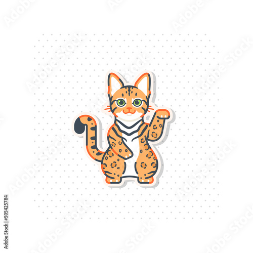 bengal cat breeds illustration with maneki style pose