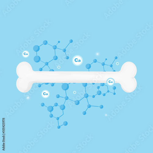 Bone illustration under strong calcium protection. Healthy strong bone vector concept.