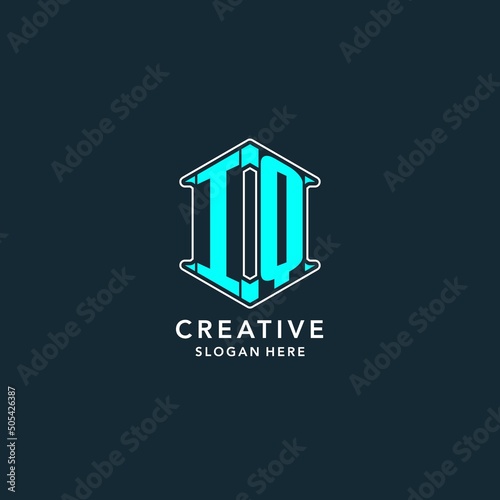 Letter IQ logo with hexagon shape geometric style design idea