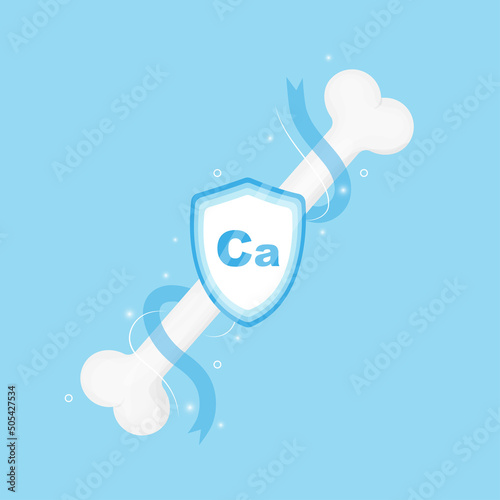 Bone illustration with Calcium shield protection. Vector illustration in flat style.