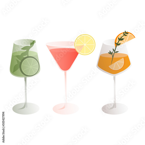 set of summer cocktails drinks tropic with fruits vector isolated