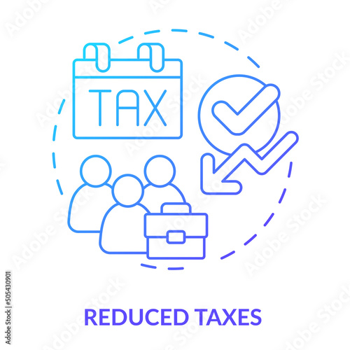 Reduced taxes blue gradient concept icon. Cooperative society benefit abstract idea thin line illustration. Taxation absence. Income protection. Isolated outline drawing. Myriad Pro-Bold font used