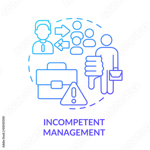 Incompetent management blue gradient concept icon. Cooperative society drawback abstract idea thin line illustration. Low engagement. Isolated outline drawing. Myriad Pro-Bold font used