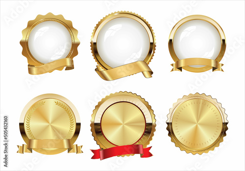 Collection of golden badges and labels retro style 