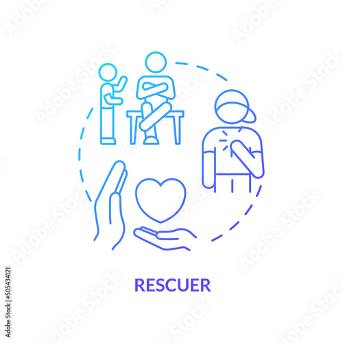 Rescuer blue gradient concept icon. Obedient and empathic kid. Child role in dysfunctional families abstract idea thin line illustration. Isolated outline drawing. Myriad Pro-Bold font used