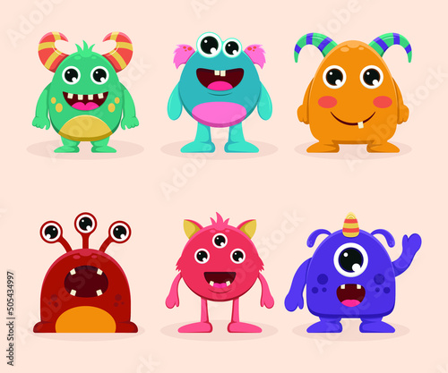 Colorful vector illustration of cute funny creatures