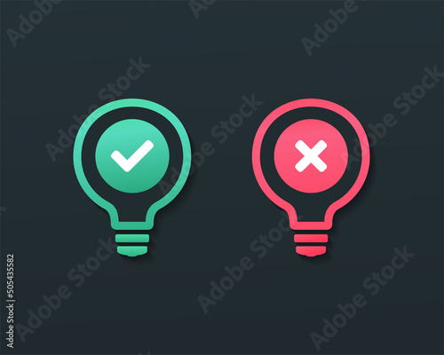 Light bulb with check and cross mark