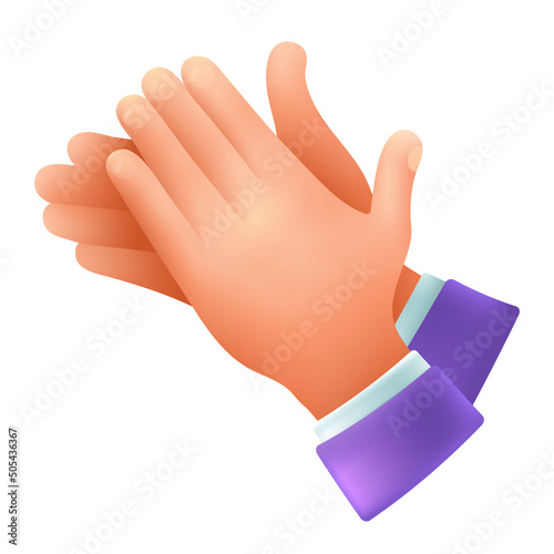 Rubbing or clapping hands gesture 3d cartoon style icon. Person looking forward to winning or applauding flat vector illustration. Gesturing, congratulation, appreciation, excitement concept