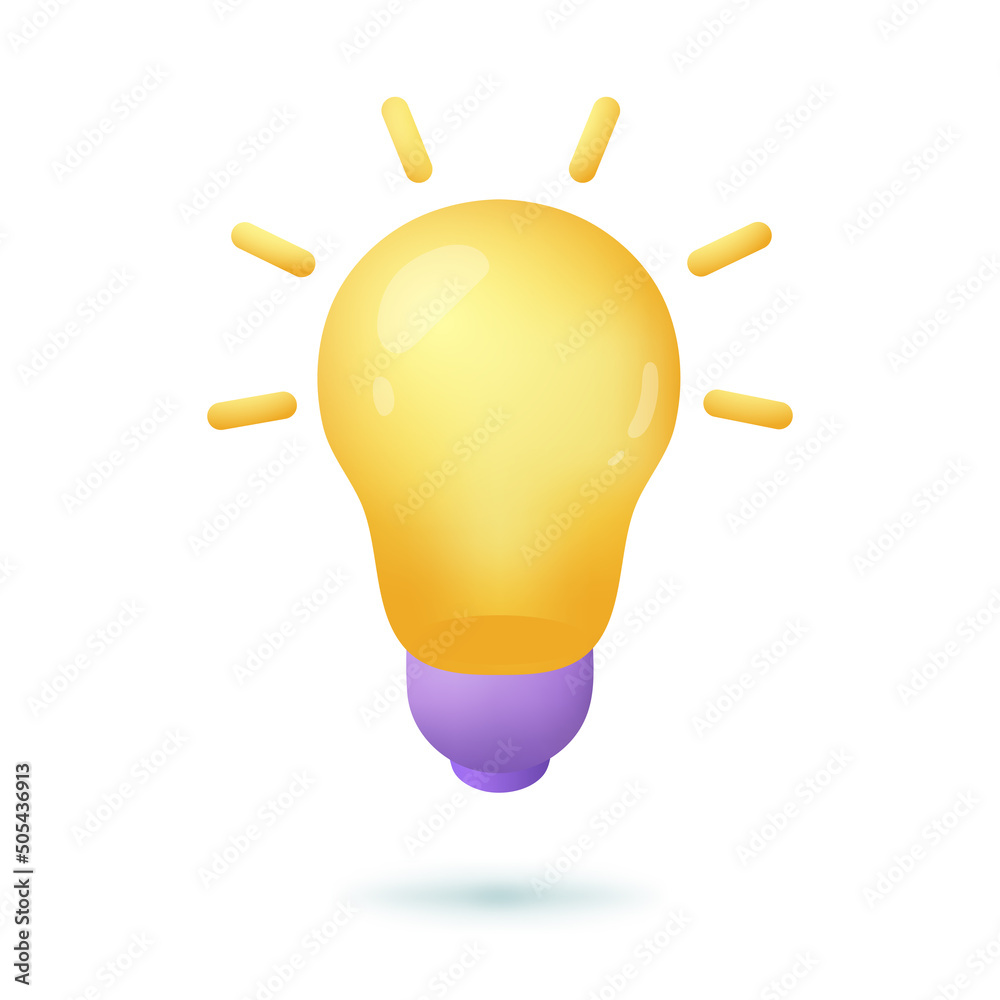 3d cartoon style lightbulb icon on white background. Yellow bulb with rays of light as symbol of creative ideas, solutions or innovation flat vector illustration. Brainstorm, inspiration concept 3d cartoon style lightbulb icon on white background. Yellow bulb with rays of light as symbol of creative ideas, solutions or innovation flat vector illustration. Brainstorm, inspiration concept