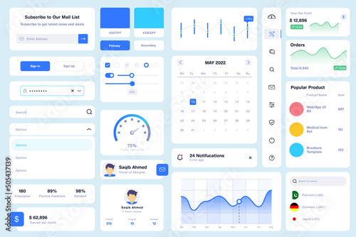 Web Dashboard UI Component Kit Elements Design Vector