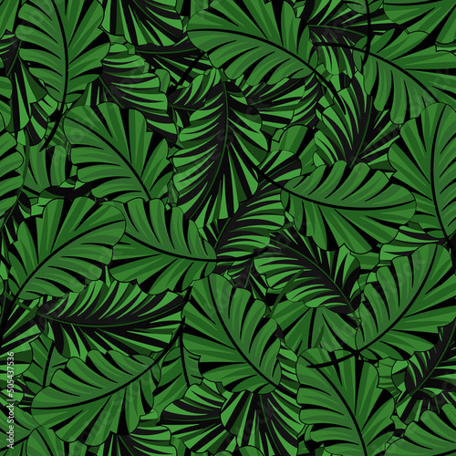 Fashionable, bright seamless background with tropical leaves. Pattern for printing on material and paper.