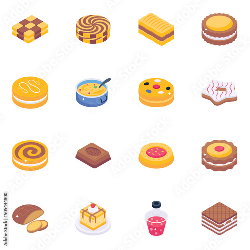 Cookies and Confectionery Isometric Icons 
