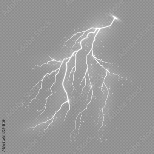 Realistic thunderstorm and lightning  the effect of light and shine. Charge current. Natural phenomena.
