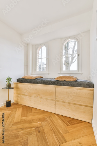 Modern room with bench with drawer underneath