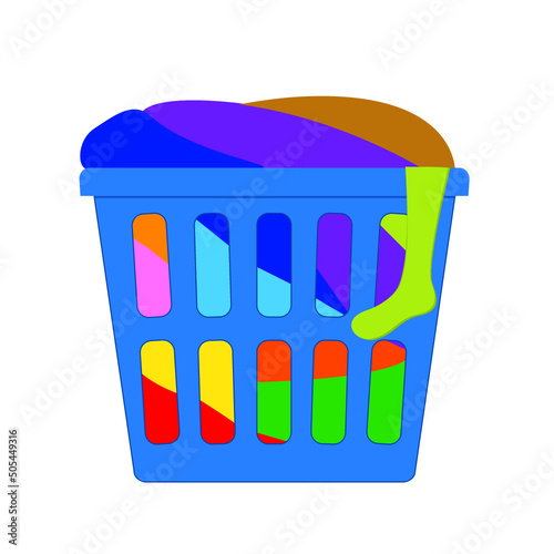 Laundry basket with dirty clothes isolated on a white background