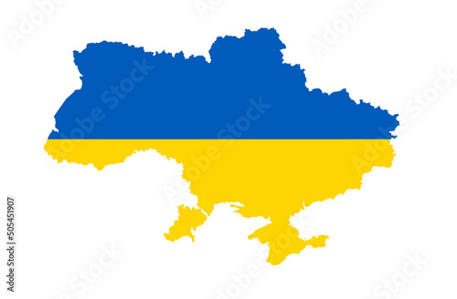 Ukraine map with national flag colors as background.